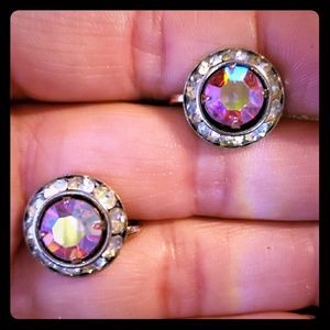 Vint multi colored & cz rhinestone screw earrings